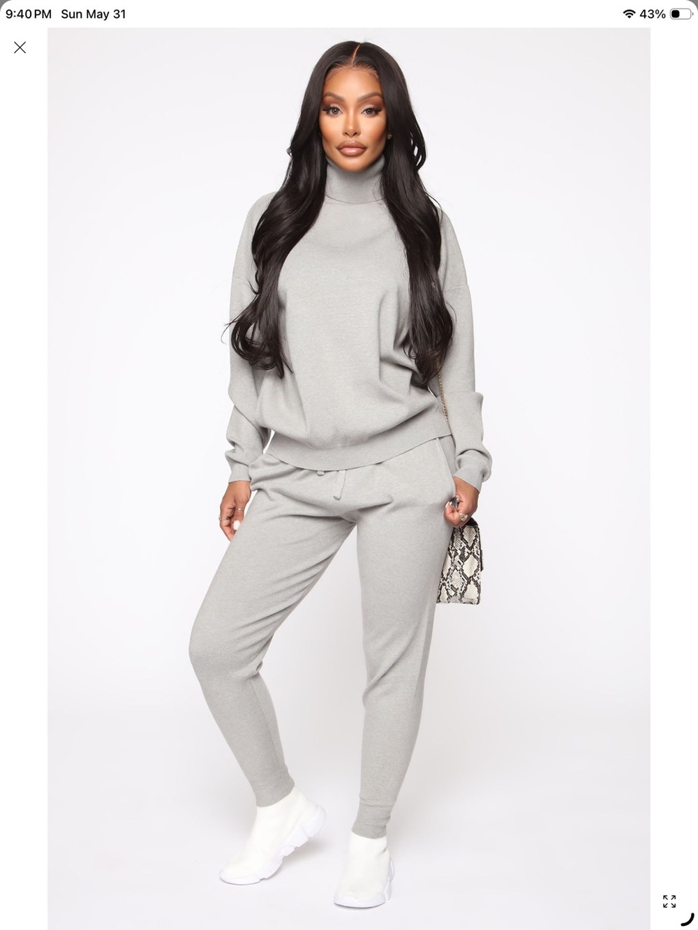 Chill Mami Sweater Set Heather Gray Cozy Light Gray Turtleneck